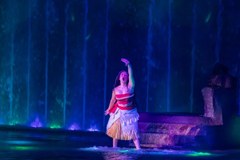 Moana on the water screens during the post-2022 refreshed sequence.